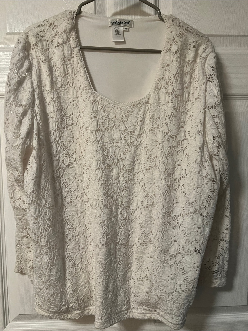 Coldwater Creek White Crochet Lace Scoop Neck Top
